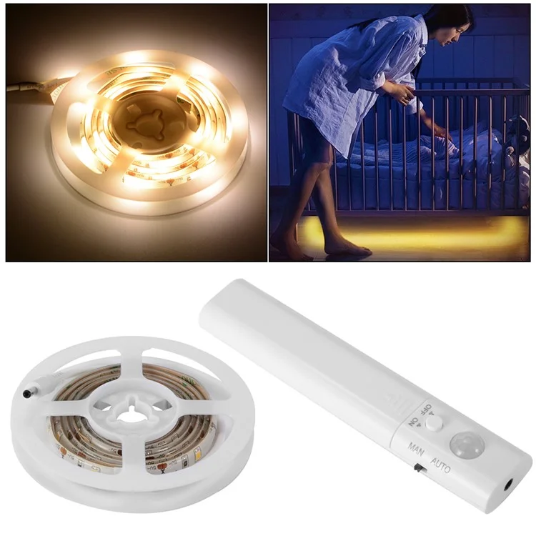 Striscia luminosa a batteria a 90 LED 5V da 3m, per uso domestico, bagno, mobile, retro, finestra e decorazione - Luce bianca calda