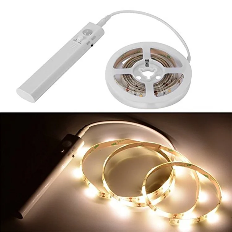 Striscia luminosa a batteria con sensore da 60 LED per bagni e armadi da 2m - luce bianca calda