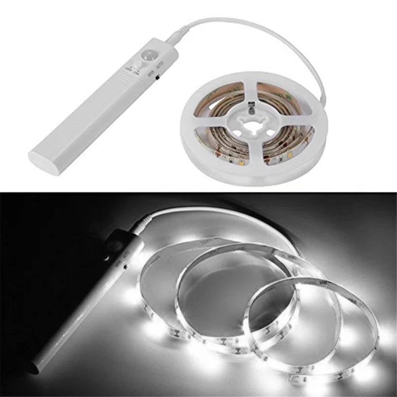 2m 60-LEDs Home Bathroom Cabinet Backlit Light Strip 5V Battery Powered Sensing Lamp - White Light