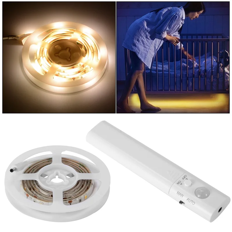 2m 60-LEDs Home Bathroom Cabinet Backlit Light Strip 5V Battery Powered Sensing Lamp - White Light