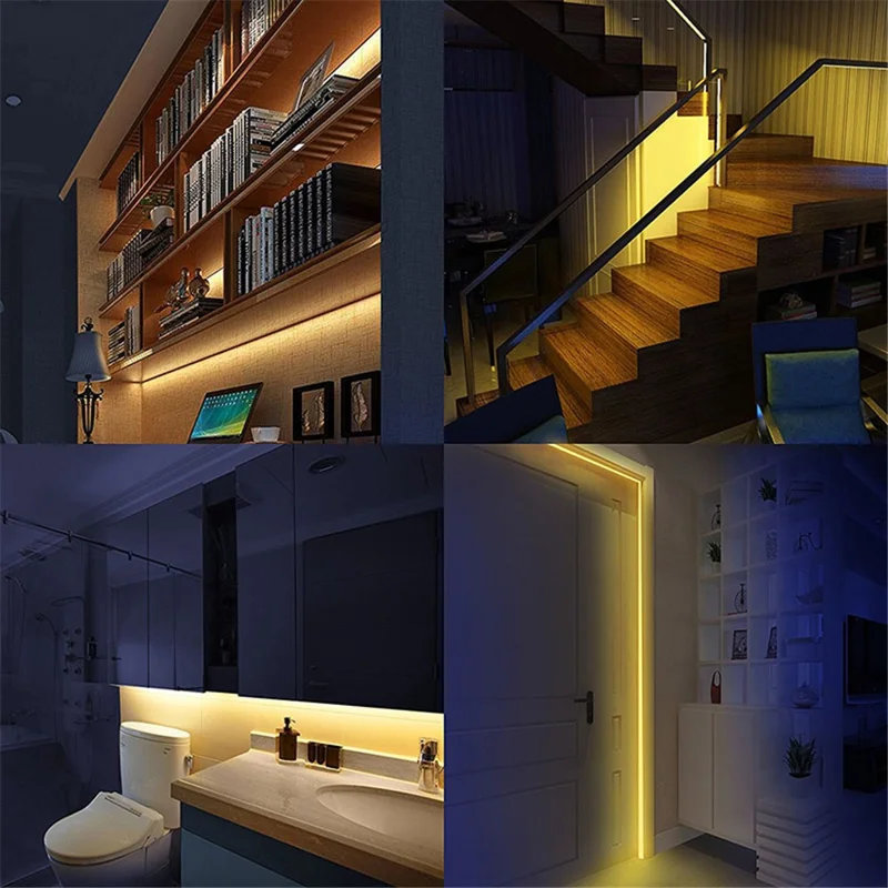2m 60-LEDs Home Bathroom Cabinet Backlit Light Strip 5V Battery Powered Sensing Lamp - White Light