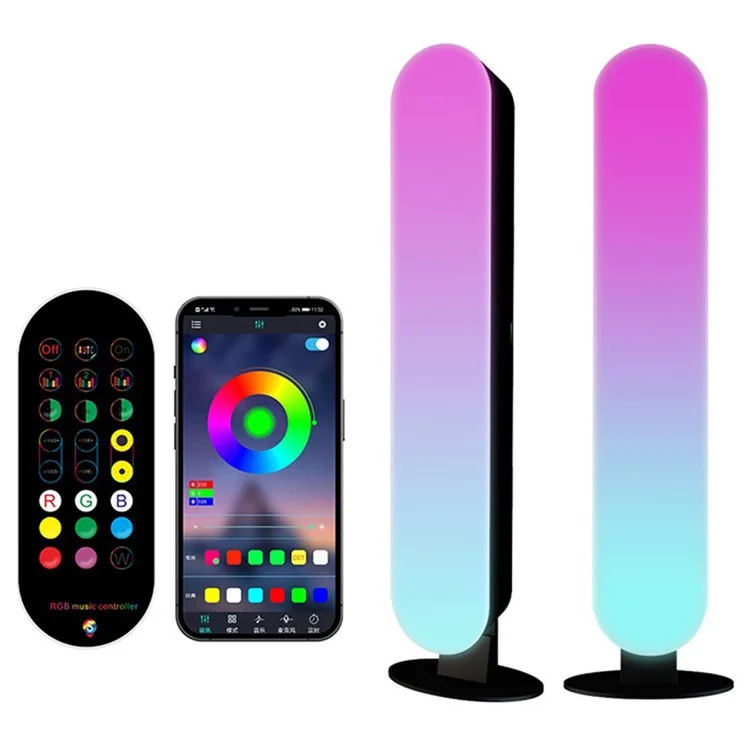 2PCS Bluetooth-compatible RGB Light Bar Color Changing Night Lamp Ambiance Music Sync TV Backlight with 24-key Remote Control