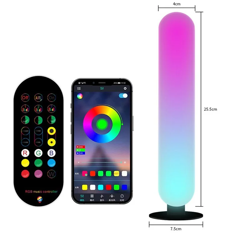 2PCS Bluetooth-compatible RGB Light Bar Color Changing Night Lamp Ambiance Music Sync TV Backlight with 24-key Remote Control