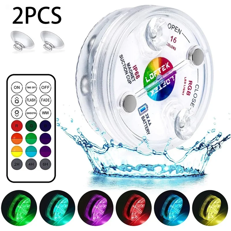 RF Underwater Diving LED Light with Magnet for Pool Aquarium Fountain Pond Decorative Lamp (2 Remote Control + 2 Lights)