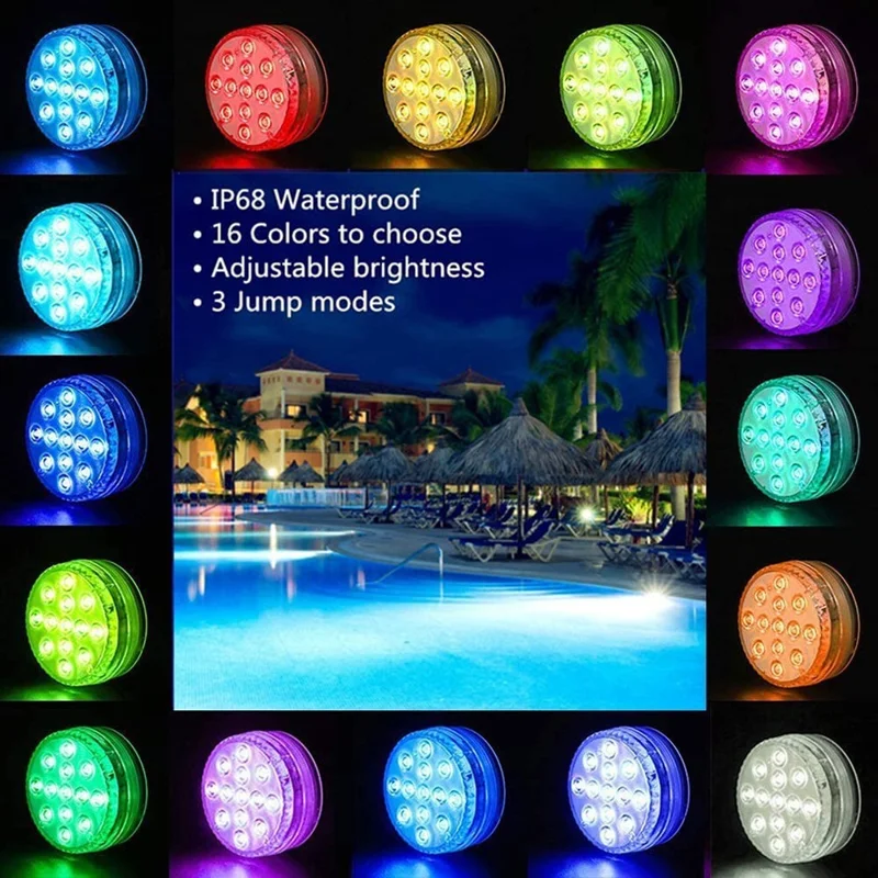 RF Underwater Diving LED Light with Magnet for Pool Aquarium Fountain Pond Decorative Lamp (2 Remote Control + 2 Lights)