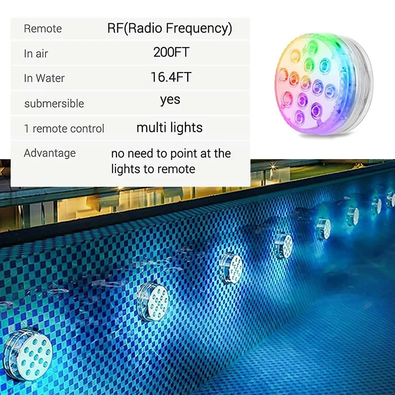 RF Underwater Diving LED Light with Magnet for Pool Aquarium Fountain Pond Decorative Lamp (2 Remote Control + 2 Lights)