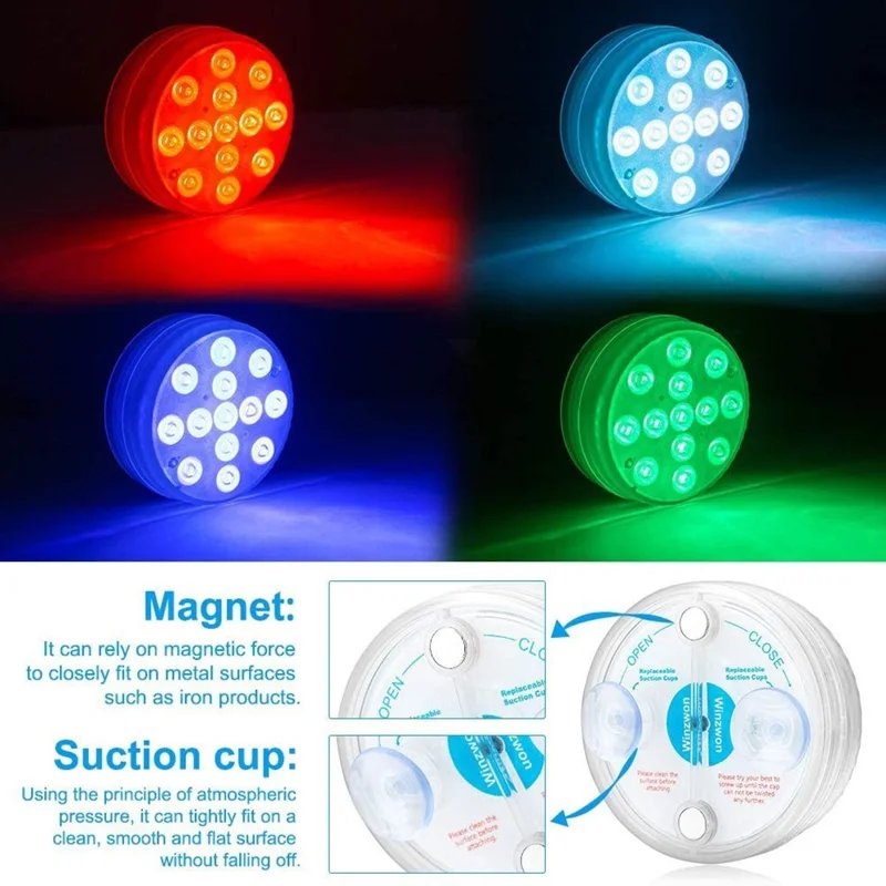 RF Underwater Diving LED Light with Magnet for Pool Aquarium Fountain Pond Decorative Lamp (2 Remote Control + 2 Lights)