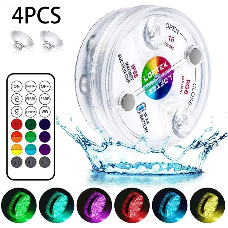 RF 4 Light + 4 Controller Set para Decor Pool Aquarium Fountain Pond Underwater Diving LED Lamp com Imã