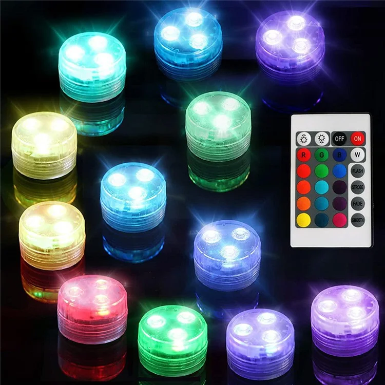 10Pcs Colorful 3-LED SMD5050 Submersible Light Remote Control Swimming Pool Underwater Lamp