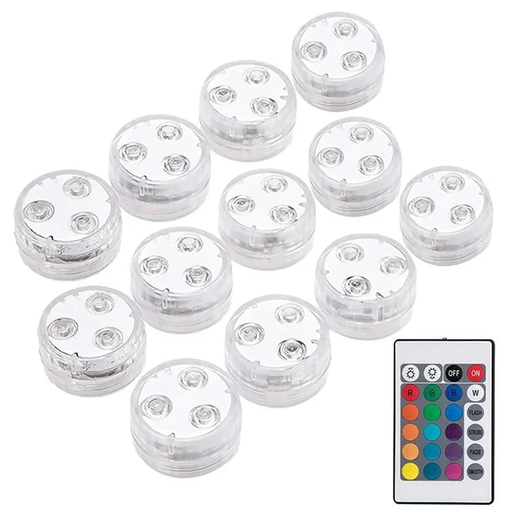 12Pcs Colorful Submersible Light 3-LED SMD5050 Pool Underwater Lamp with Remote Vase Night Lamp