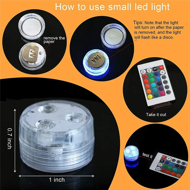 12Pcs Colorful Submersible Light 3-LED SMD5050 Pool Underwater Lamp with Remote Vase Night Lamp