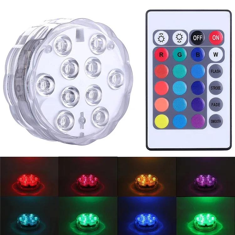 1Pc 10-LED RGB Submersible Underwater Light with 24 Key Remote Control for Swimming Pool Aquarium