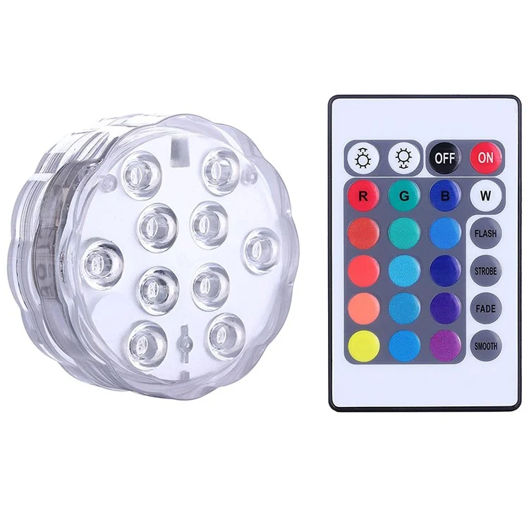 1Pc 10-LED RGB Submersible Underwater Light with 24 Key Remote Control for Swimming Pool Aquarium