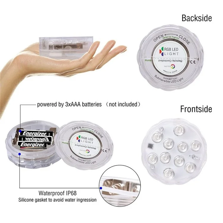 1Pc 10-LED RGB Submersible Underwater Light with 24 Key Remote Control for Swimming Pool Aquarium