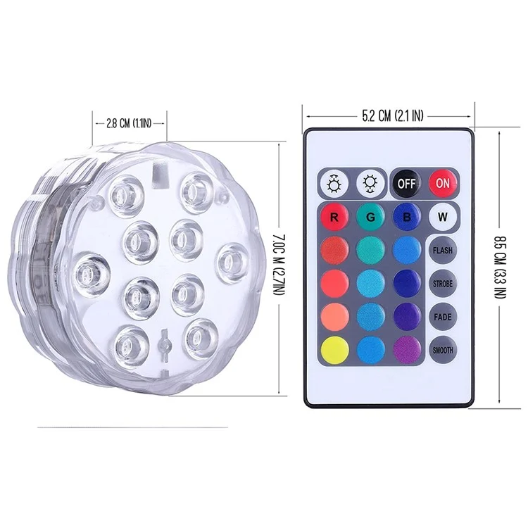 4Pcs IP68 Waterproof 10-LED RGB Submersible Lamp Underwater Pool Light, with 4 Remote Control