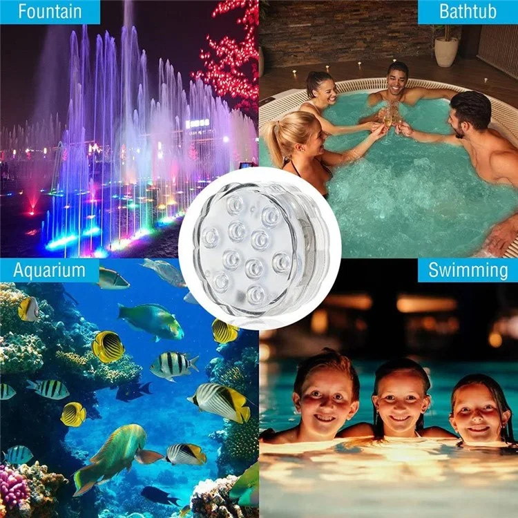 4Pcs IP68 Waterproof 10-LED RGB Submersible Lamp Underwater Pool Light, with 4 Remote Control
