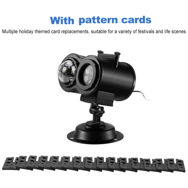 Dual Water Pattern Christmas Projection Lamp Indoor Decorative Projector Light with 16 Cards - US Plug