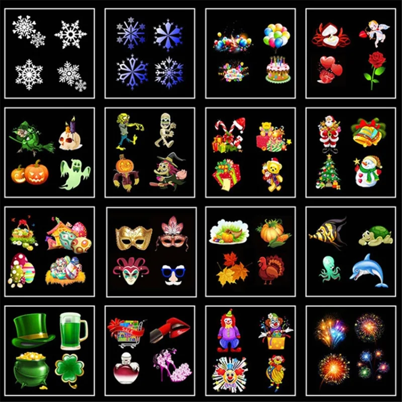 Dual Water Pattern Christmas Projection Lamp Indoor Decorative Projector Light with 16 Cards - US Plug