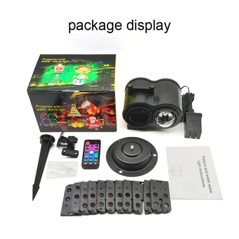 Dual Water Pattern Christmas Projection Lamp Indoor Decorative Projector Light with 16 Cards - US Plug