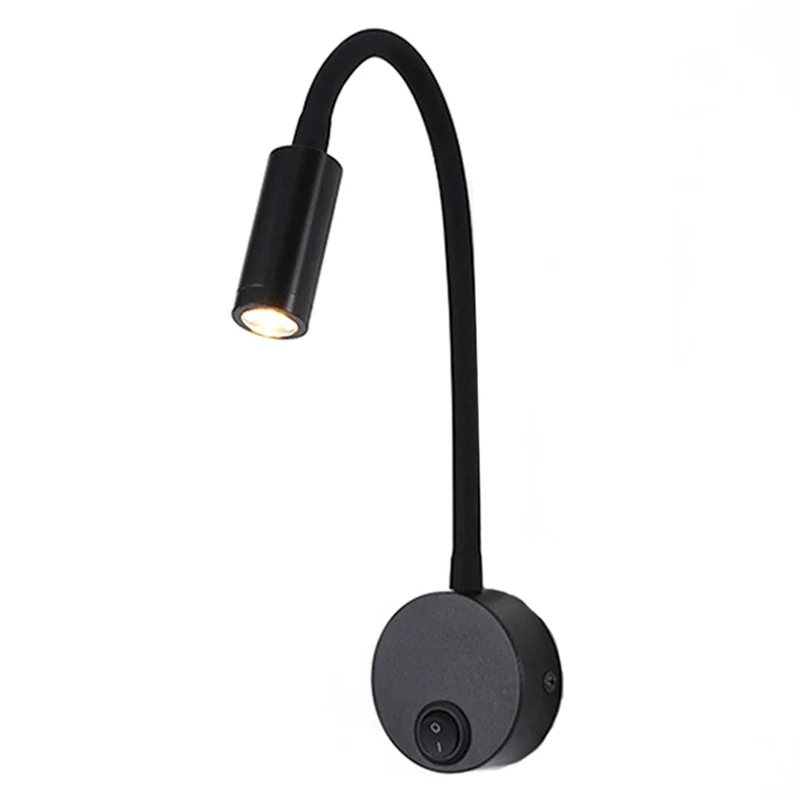 Flexible Wall Mounted LED Night Light Bedside Metal 1W Warm Light Lamp for Home, Hotel - 3101 Black