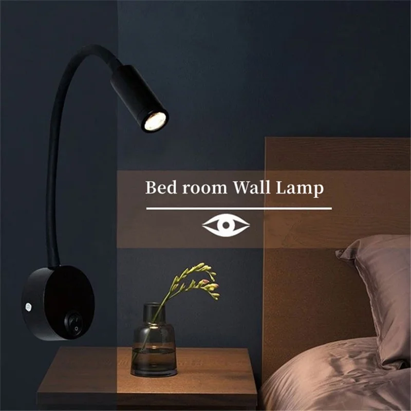 Flexible Wall Mounted LED Night Light Bedside Metal 1W Warm Light Lamp for Home, Hotel - 3101 Black