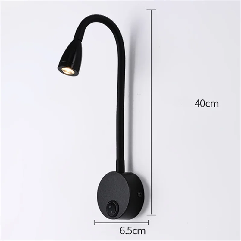 Flexible Wall Mounted LED Night Light Bedside Metal 1W Warm Light Lamp for Home, Hotel - 3101 Black