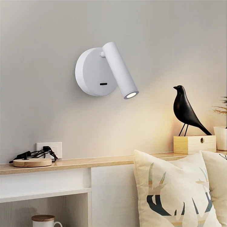 3105 Bedroom Bedside Wall Lamp 350-Degree Rotatable Reading Light Spotlight with Switch, 3W Warm Light - White