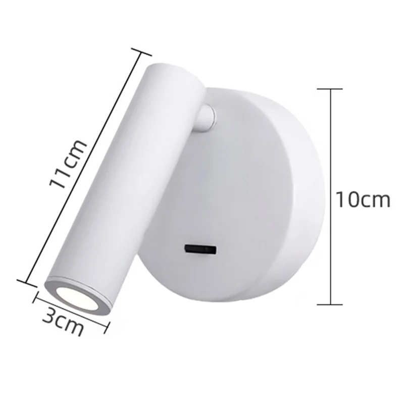 3105 Bedroom Bedside Wall Lamp 350-Degree Rotatable Reading Light Spotlight with Switch, 3W Warm Light - White
