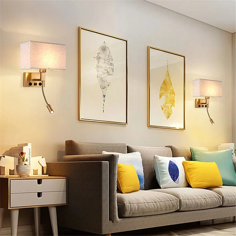 3104 5W Bedside Wall Lamp Corridor LED Reading Light with Gooseneck Spotlight and USB Port - Black / White Cover / White Light