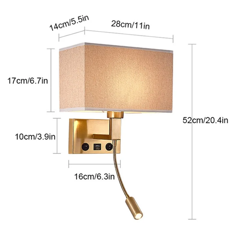3104 5W Bedside Wall Lamp Corridor LED Reading Light with Gooseneck Spotlight and USB Port - Black / White Cover / White Light