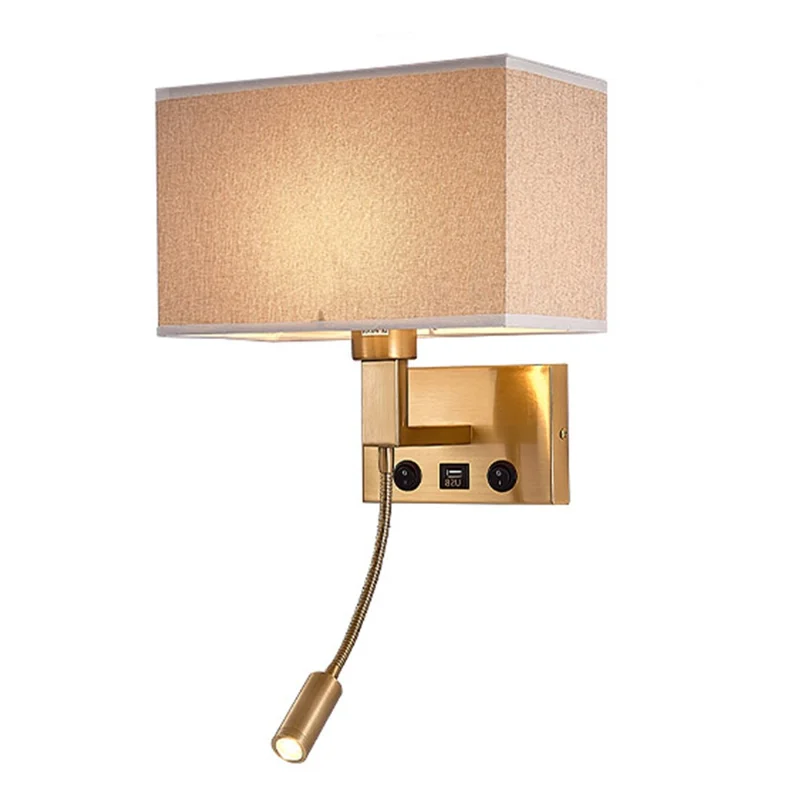 3104 مصباح حائط جانبي للسرير 5 واط مصباح قراءة LED للممر مع أنبوب أنف الإوز وميناء USB - نحاس / غطاء بني / ضوء دافئ