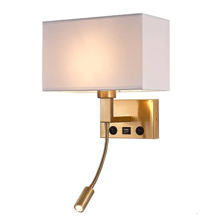 3104 5W Bedside Wall Lamp Corridor LED Reading Light with Gooseneck Spotlight and USB Port - Copper / White Cover / Warm Light
