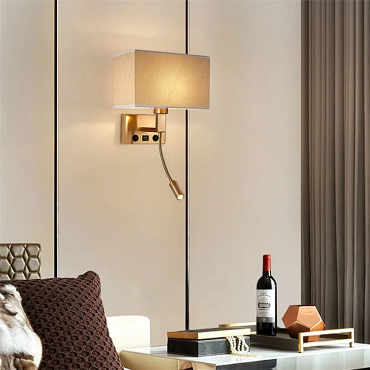 3104 5W Bedside Wall Lamp Corridor LED Reading Light with Gooseneck Spotlight and USB Port - Copper / White Cover / Warm Light