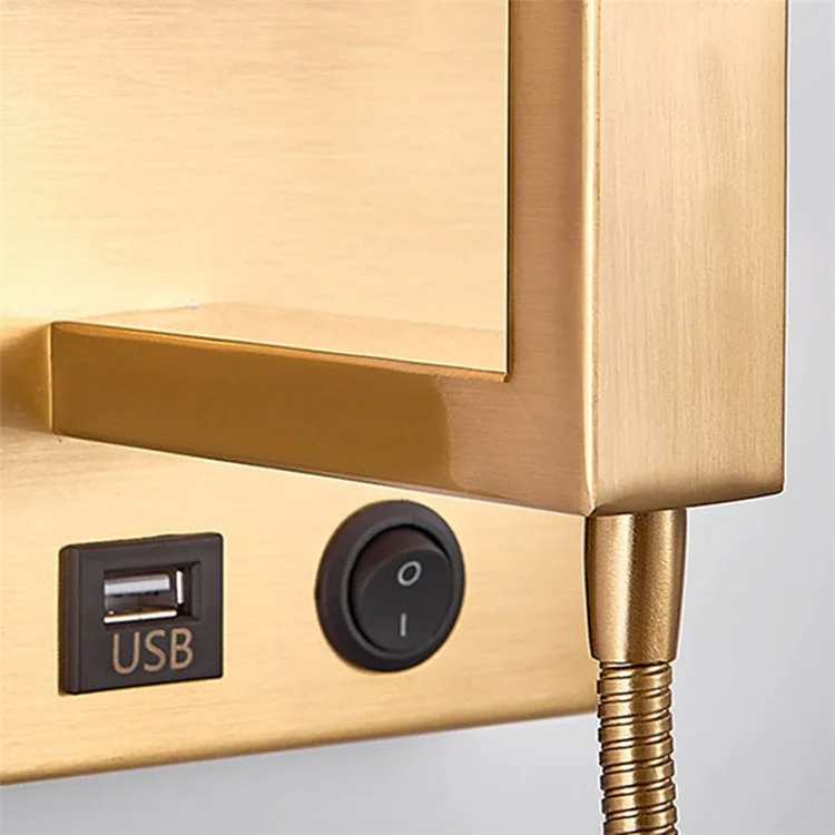3104 5W Bedside Wall Lamp Corridor LED Reading Light with Gooseneck Spotlight and USB Port - Copper / White Cover / Warm Light