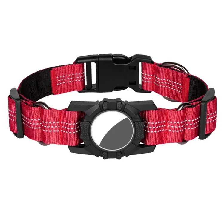 Étui de collier pour animal de compagnie réglable pour le traceur GPS Apple AirTag Housse de protection réfléchissante pour collier de chien - Rouge / S