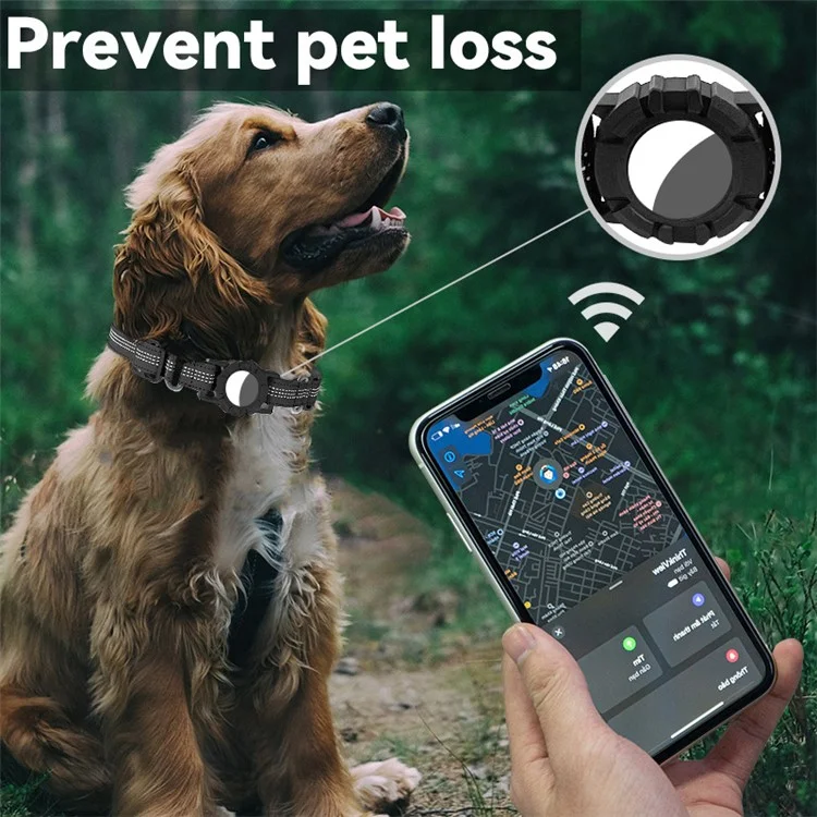 Étui de collier pour animal de compagnie réglable pour le traceur GPS Apple AirTag Housse de protection réfléchissante pour collier de chien - Rouge / S