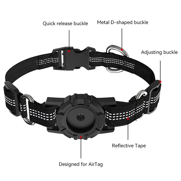 Étui de collier pour animal de compagnie réglable pour le traceur GPS Apple AirTag Housse de protection réfléchissante pour collier de chien - Rouge / S