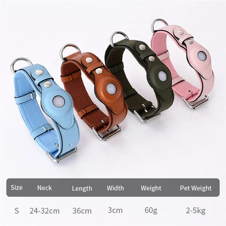 PU Leather+Canvas Anti-Lost Locator Pet Dog Collar for Apple AirTag Tracker Adjustable Pet Collar ST, Size S - Pink
