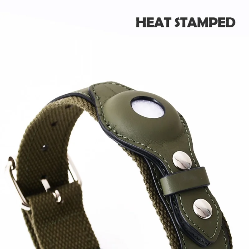 For Apple AirTag Tracker Pet Collar PU Leather+Canvas Anti-Lost Adjustable Dog Collar ST, Size M - Black