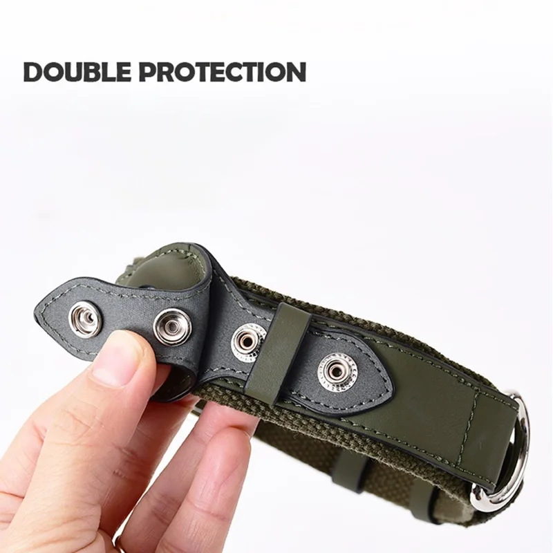 For Apple AirTag Tracker Pet Collar PU Leather+Canvas Anti-Lost Adjustable Dog Collar ST, Size M - Black
