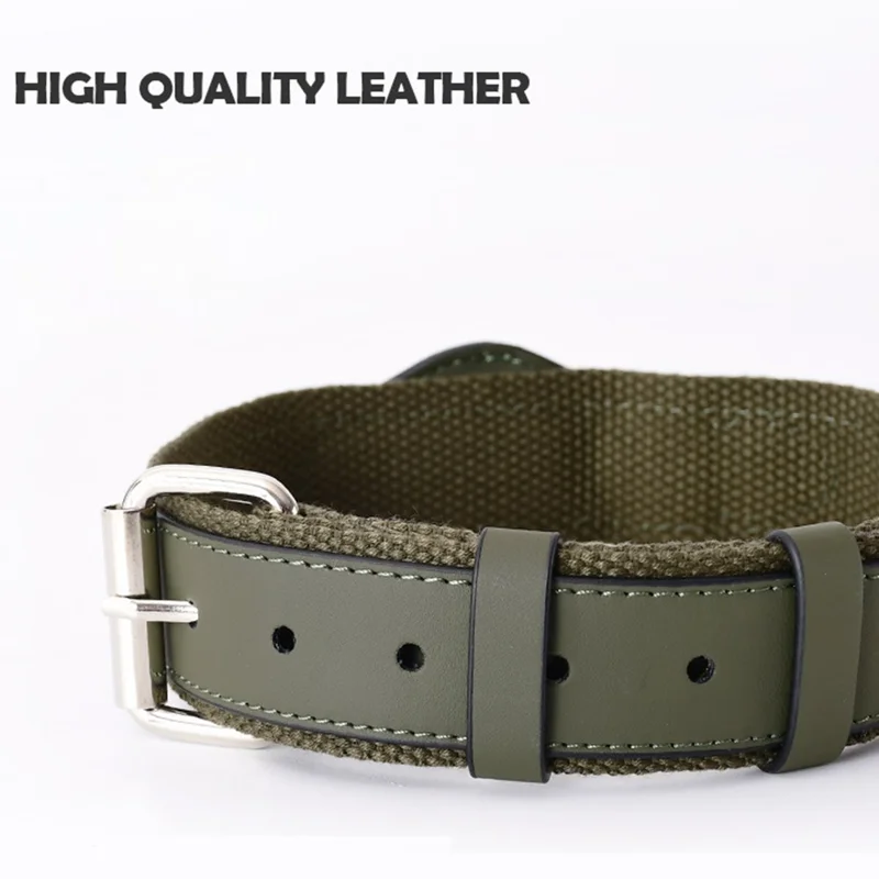 For Apple AirTag Tracker Pet Collar PU Leather+Canvas Anti-Lost Adjustable Dog Collar ST, Size M - Black