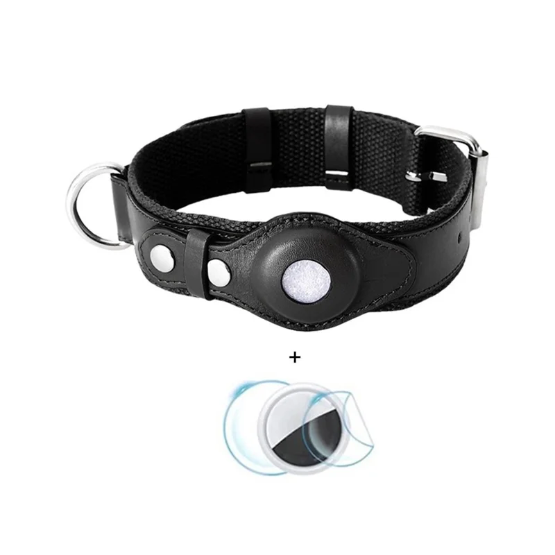 Collier de compagnie en cuir synthétique et suède compatible avec le support pour Apple AirTag Anti-perte pour chien et chat Localisateur, Taille : S - Noir