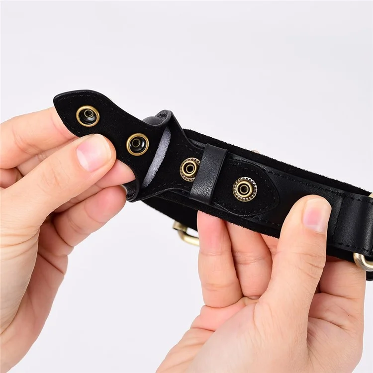 Collier de compagnie en cuir synthétique et suède compatible avec le support pour Apple AirTag Anti-perte pour chien et chat Localisateur, Taille : S - Noir