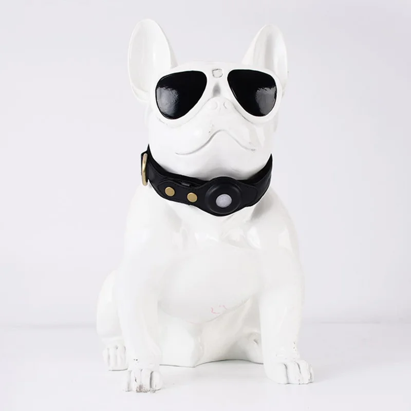 Grand Collier de Chiens Collier Accroché Pour Pomme Aérien, Porte-tracker Bluetooth pu + en Cuir en Daim Localisateur Pour Animaux de Compagnie, Taille: L - Noir