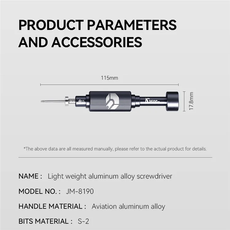 JAKEMY JM-8190 Aviation Aluminum Alloy Magnetic Screwdriver Set with S-2 Alloy Bits for Smart Phone, Watch Repair -  Cross 1.5