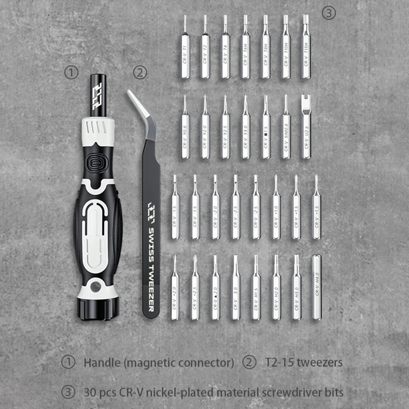 JAKEMY JM-8189 32-in-1 Multi-Function Cross Screwdriver Set Electronic Device Screwdriver Repair Tool Kit with 30 Bits - White