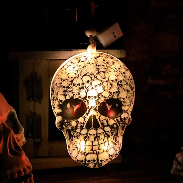 Halloween Hanging LED-Licht Schädel Kürbis Teufel Hängeleuchte Anhänger Party-Dekoration - Mehrere Schädel