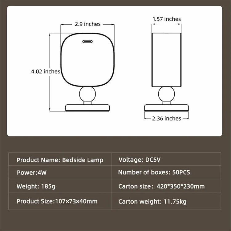 0604 Умный мини-радарный датчик Bedside Night Light Портативная магнитная квадратная настольная лампа - Светло-коричневый