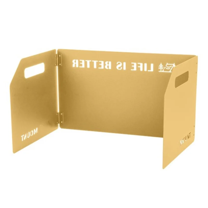 Camping Stove Foldable Windshield Tri-fold Plate Burner Wind Screen for Hiking - Khaki