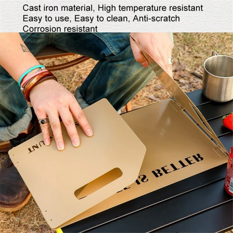 Camping Stove Foldable Windshield Tri-fold Plate Burner Wind Screen for Hiking - Khaki